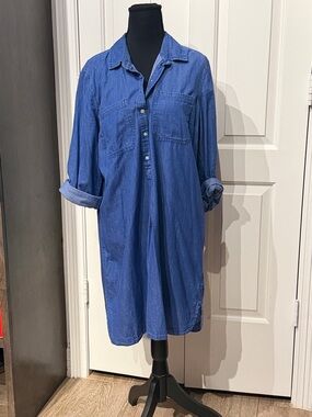 Old Navy Blue Long-Sleeve Denim Shirt Dress 100% cotton (A)